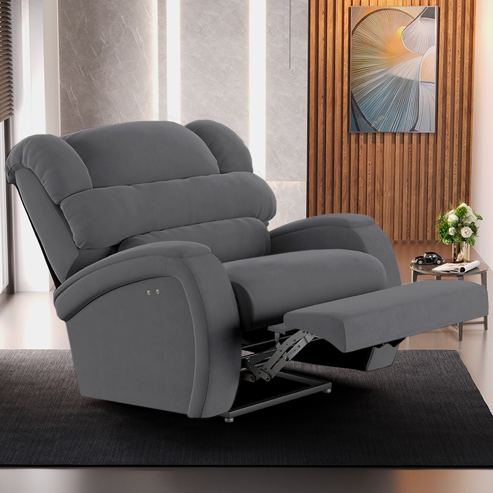 Poltrona do Papai Reclinável Kalie Power Touch USB FH9 Veludo Cinza - Mpozenato