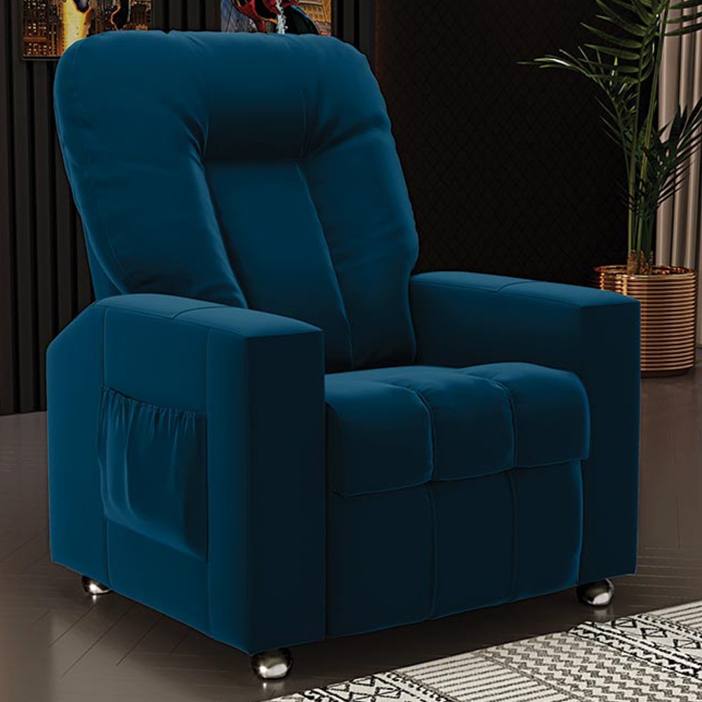 Poltrona do Papai Reclinável Para Cinema Praddo FH9 Veludo Azul Marinho - Mpozenato