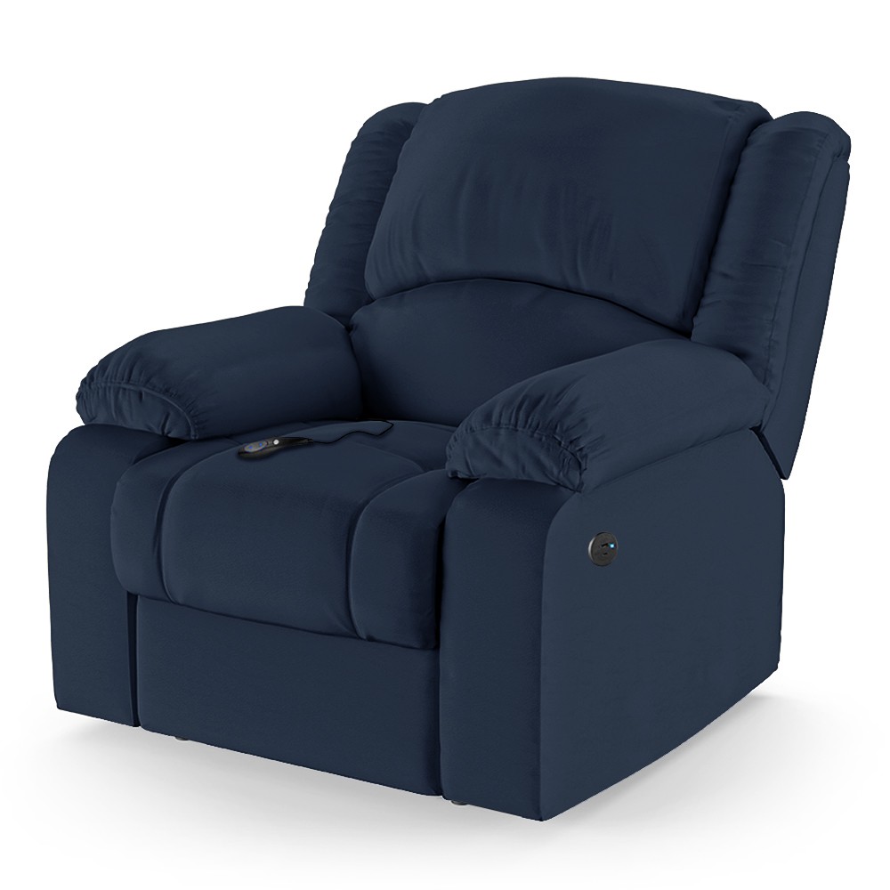 Poltrona do Papai Reclinável Pietra Controle Power Elétrico USB FH9 PU Azul - Mpozenato