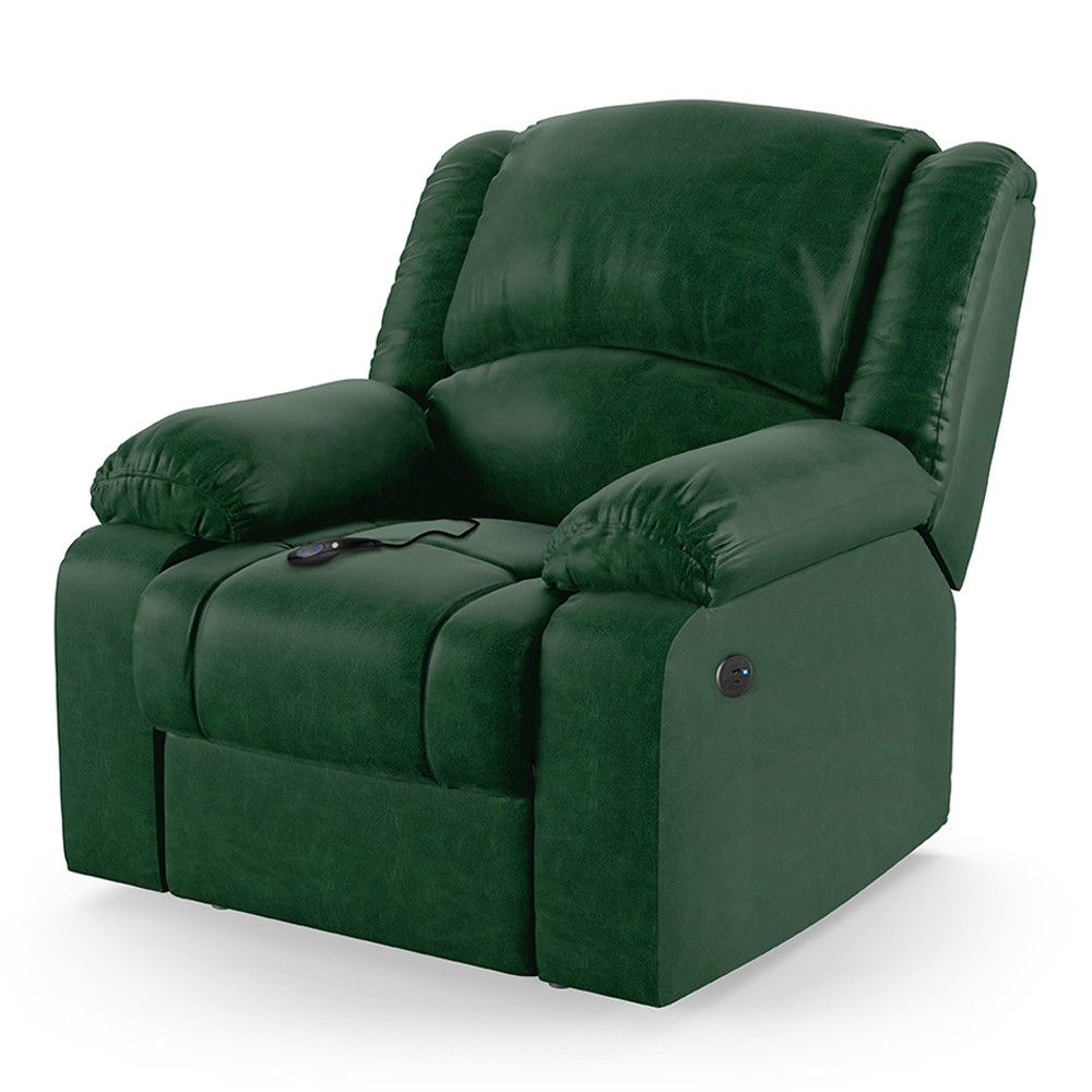 Poltrona do Papai Reclinável Pietra Controle Power Elétrico USB FH9 PU Verde Musgo - Mpozenato