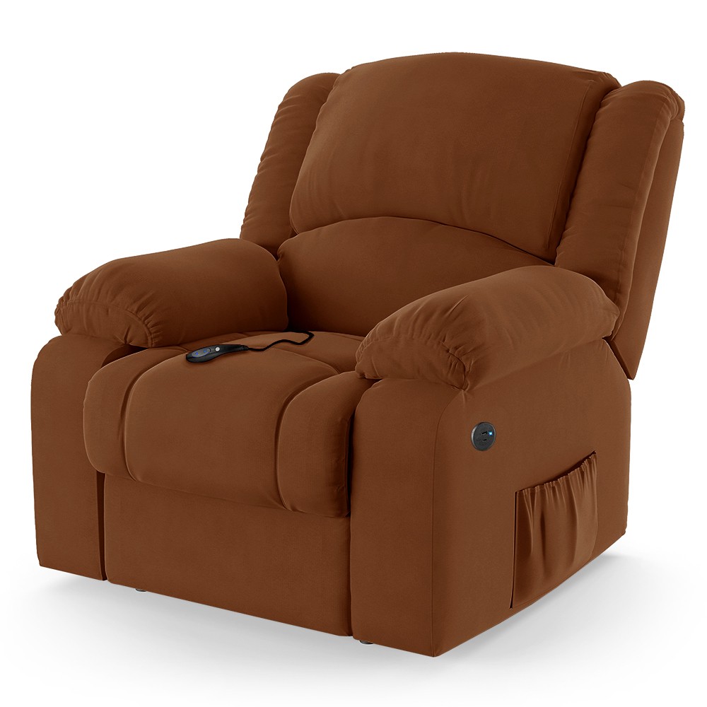 Poltrona do Papai Reclinável Pietra Controle Power Elétrico USB FH9 Veludo Terracota - Mpozenato