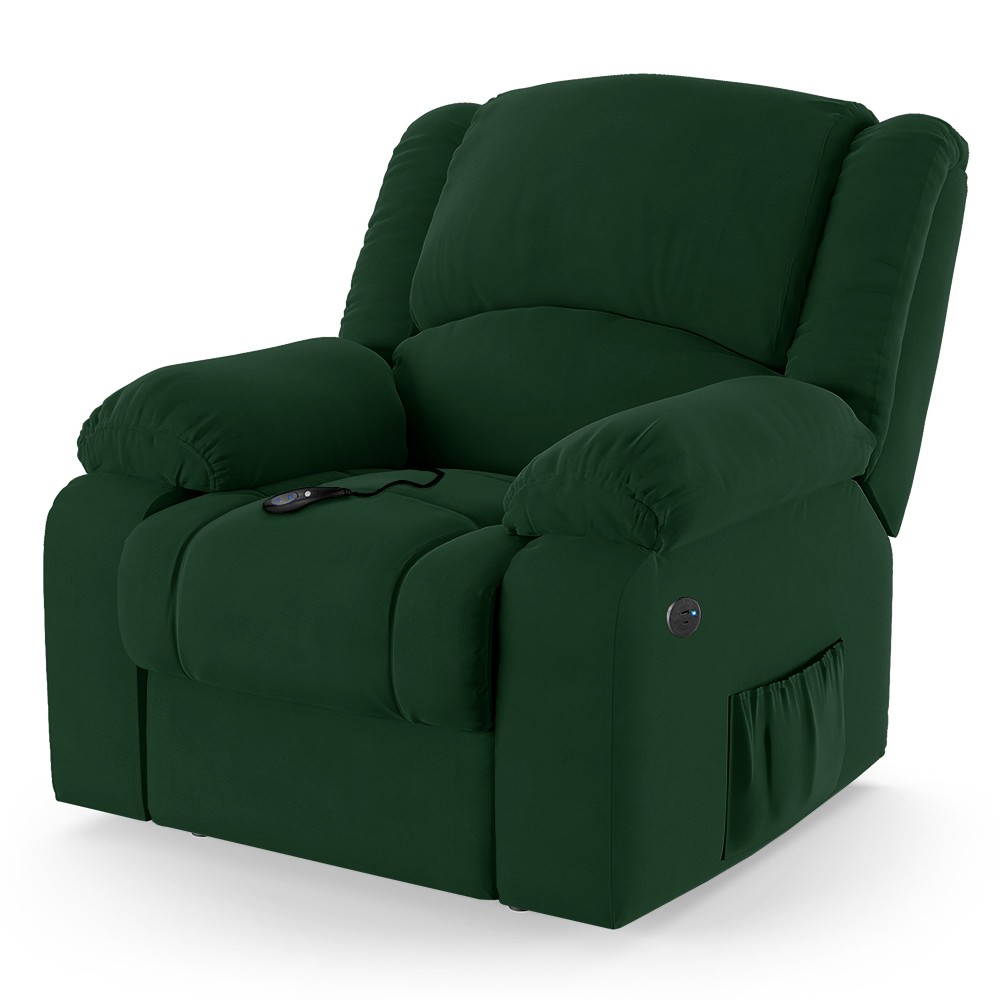 Poltrona do Papai Reclinável Pietra Controle Power Elétrico USB FH9 Veludo Verde - Mpozenato