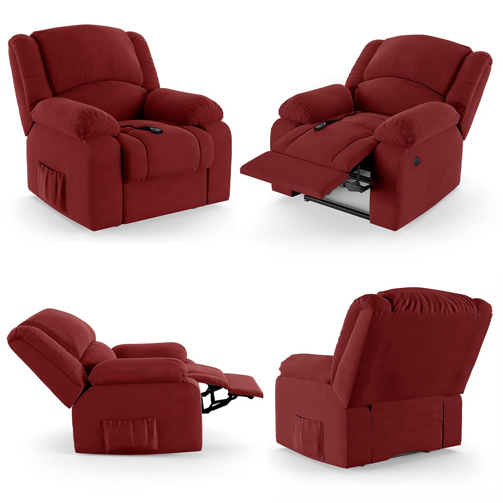 Poltrona do Papai Reclinável Pietra Controle Power Elétrico USB FH9 Veludo Vermelho - Mpozenato