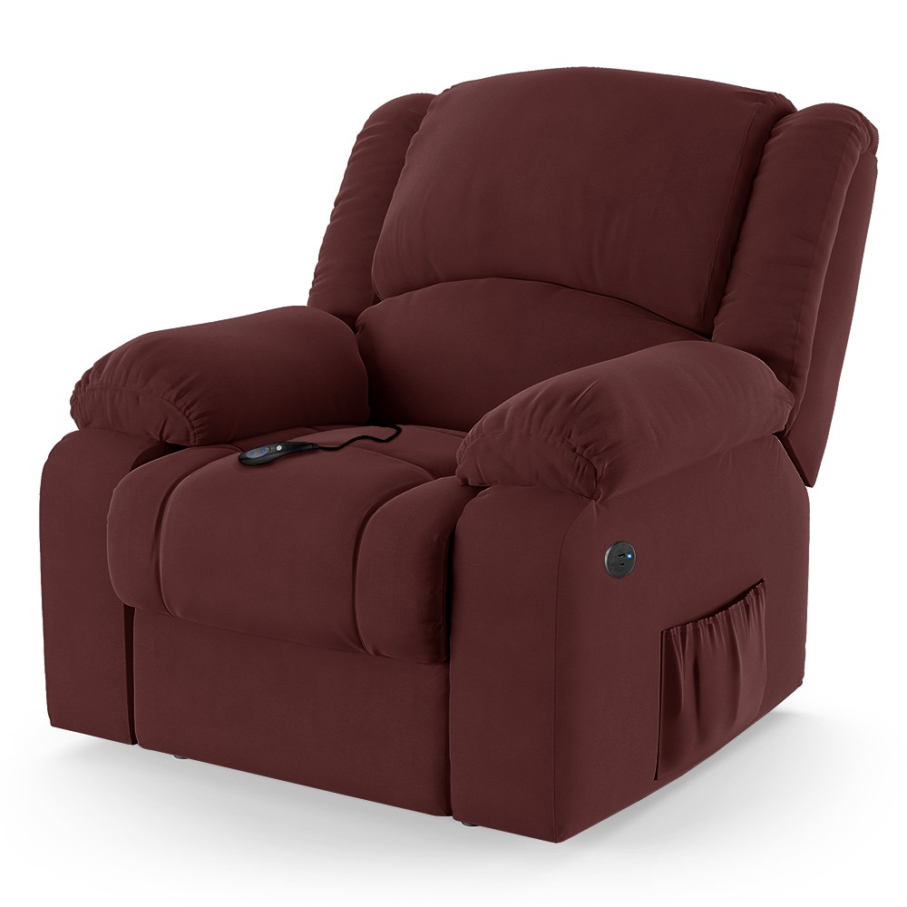 Poltrona do Papai Reclinável Pietra Controle Power Elétrico USB FH9 Veludo Vinho - Mpozenato