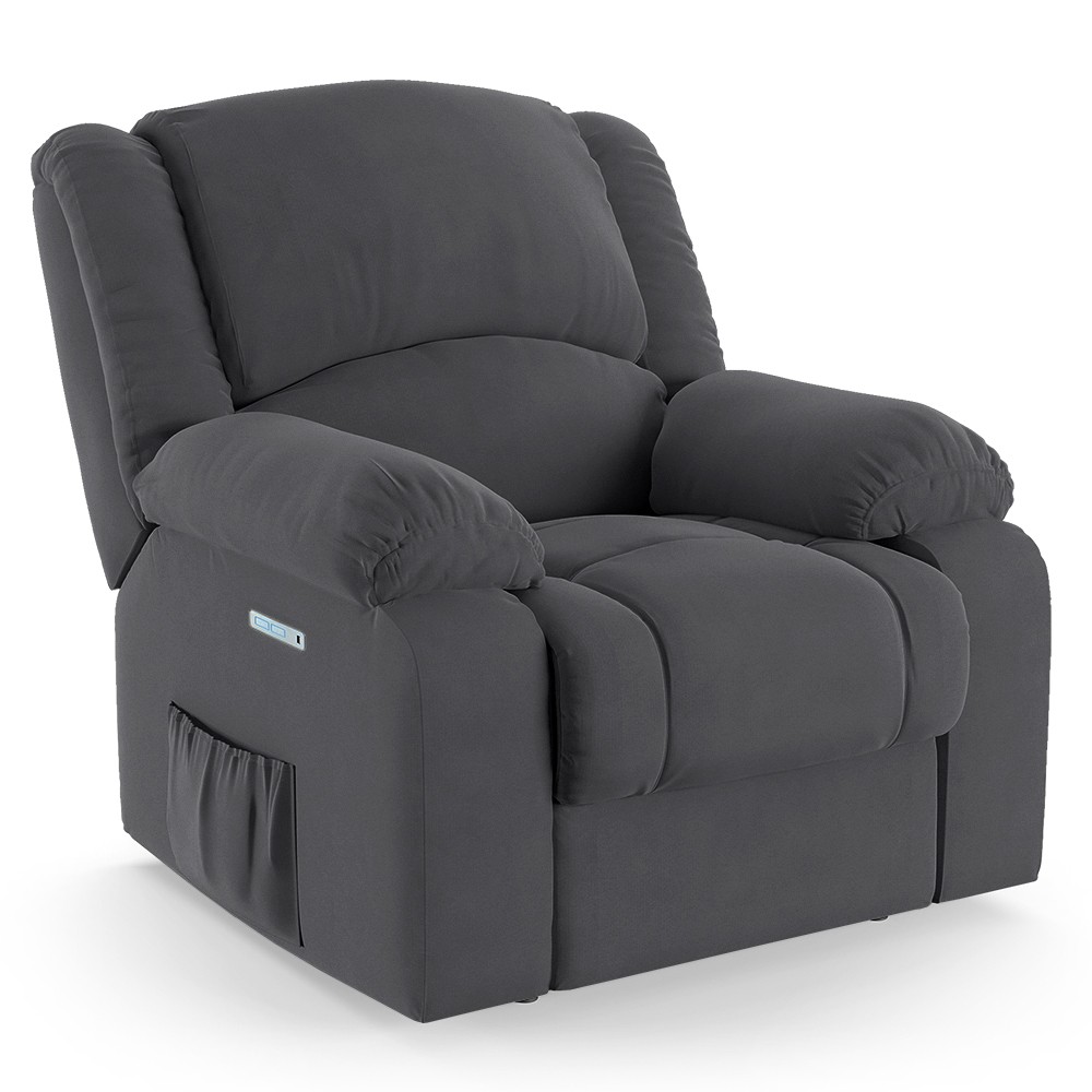 Poltrona do Papai Reclinável Pietra Elétrica LED Massagem FH9 Veludo Cinza - Mpozenato