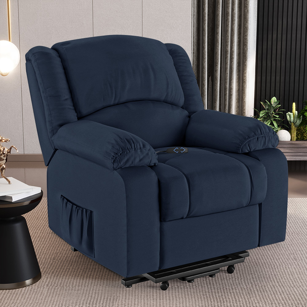 Poltrona do Papai Reclinável Pietra Elevação Lift Elétrico FH9 PU Azul - Mpozenato