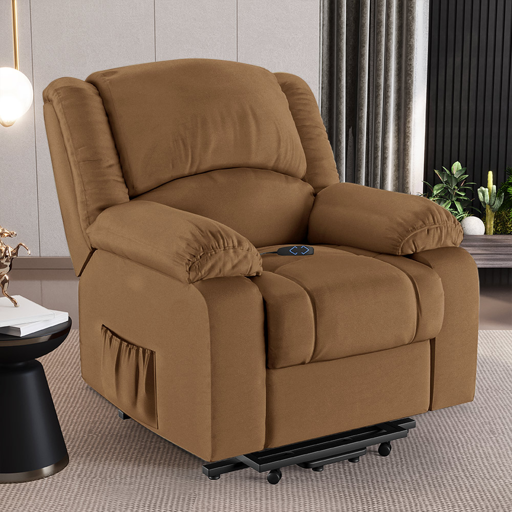 Poltrona do Papai Reclinável Pietra Elevação Lift Elétrico FH9 PU Caramelo - Mpozenato
