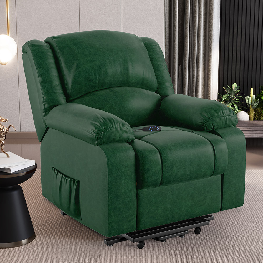 Poltrona do Papai Reclinável Pietra Elevação Lift Elétrico FH9 PU Verde Musgo - Mpozenato