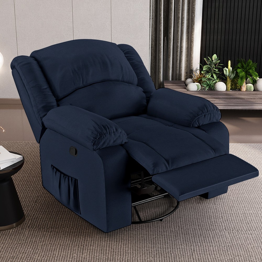 Poltrona do Papai Reclinável Pietra Glider Giratória FH9 PU Azul - Mpozenato