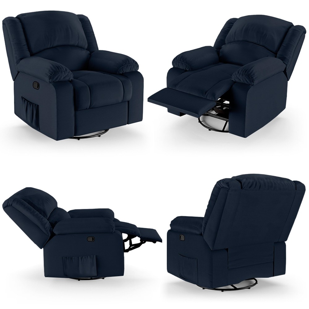 Poltrona do Papai Reclinável Pietra Glider Giratória FH9 PU Azul - Mpozenato