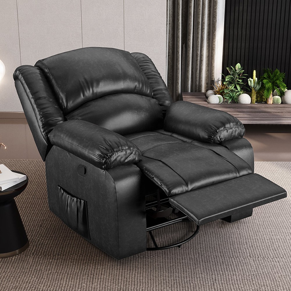 Poltrona do Papai Reclinável Pietra Glider Giratória FH9 PU Preto Brilho - Mpozenato