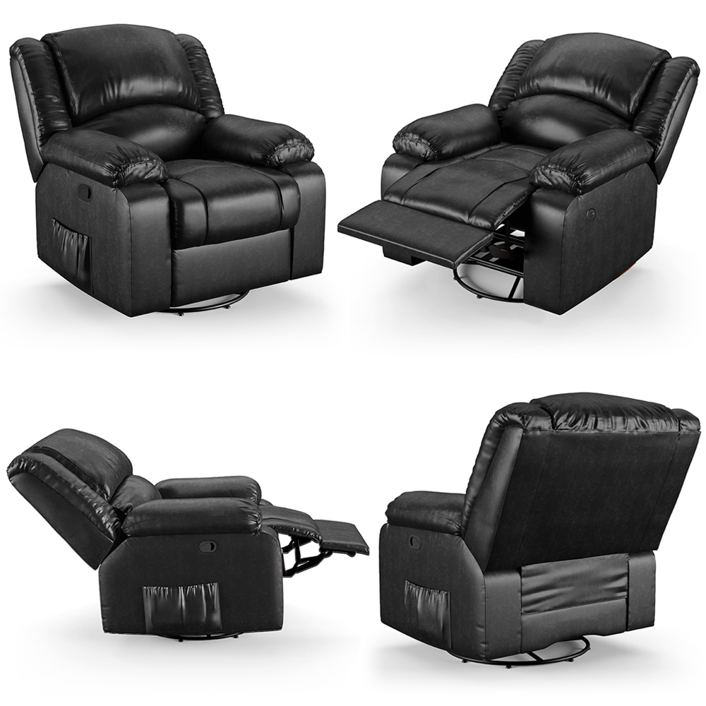Poltrona do Papai Reclinável Pietra Glider Giratória Massagem FH9 PU Preto Brilho - Mpozenato