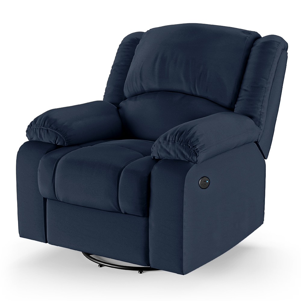 Poltrona do Papai Reclinável Pietra Glider Giratória USB FH9 PU Azul - Mpozenato