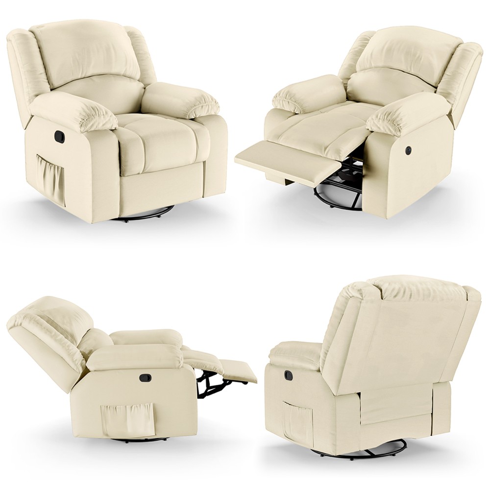 Poltrona do Papai Reclinável Pietra Glider Giratória USB FH9 PU Bege - Mpozenato