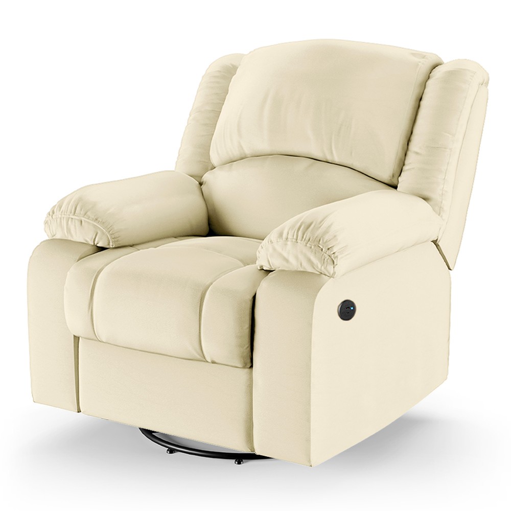 Poltrona do Papai Reclinável Pietra Glider Giratória USB FH9 PU Bege - Mpozenato