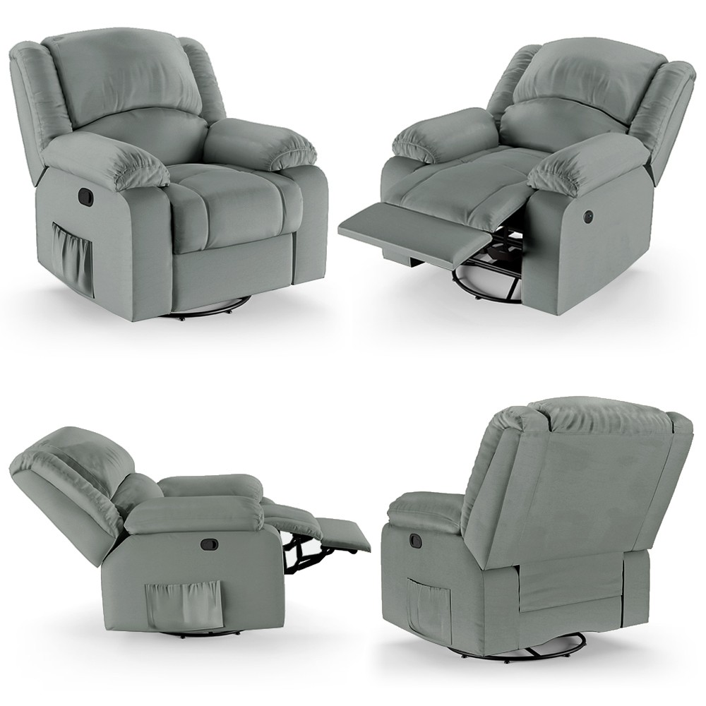Poltrona do Papai Reclinável Pietra Glider Giratória USB FH9 PU Cinza - Mpozenato