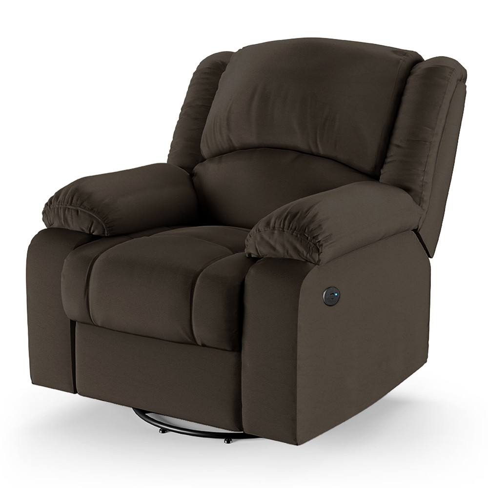 Poltrona do Papai Reclinável Pietra Glider Giratória USB FH9 PU Marrom - Mpozenato