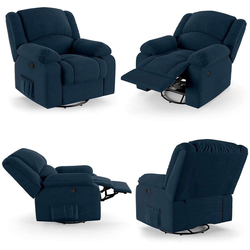 Poltrona do Papai Reclinável Pietra Glider Giratória USB FH9 Veludo Azul - Mpozenato