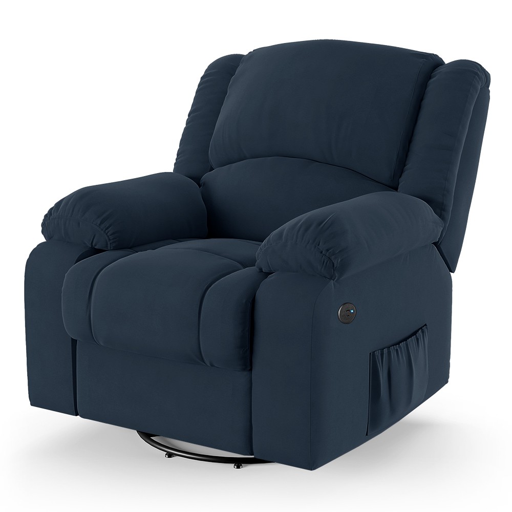 Poltrona do Papai Reclinável Pietra Glider Giratória USB FH9 Veludo Azul - Mpozenato