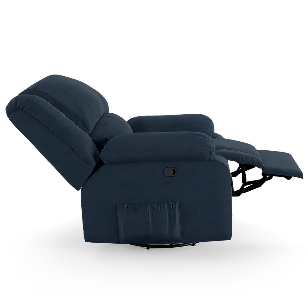 Poltrona do Papai Reclinável Pietra Glider Giratória USB FH9 Veludo Azul - Mpozenato
