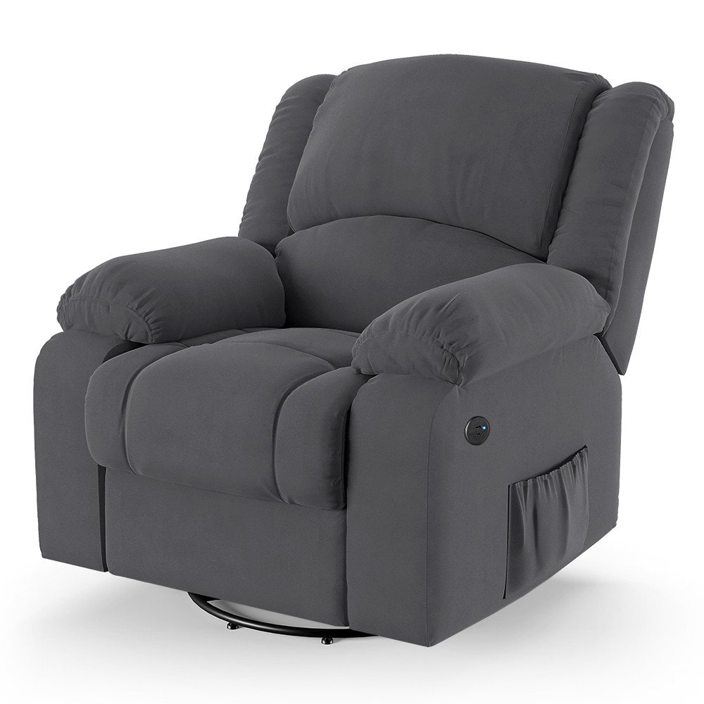 Poltrona do Papai Reclinável Pietra Glider Giratória USB FH9 Veludo Cinza - Mpozenato