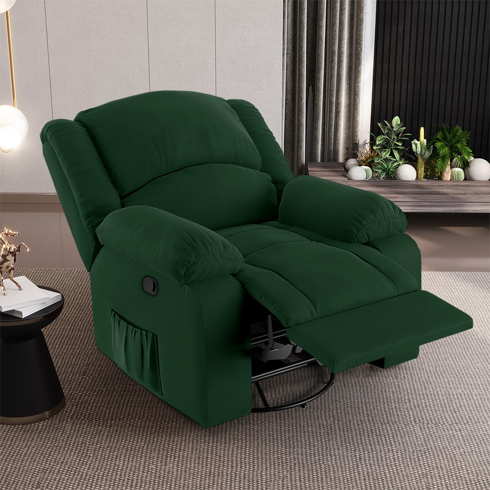 Poltrona do Papai Reclinável Pietra Glider Giratória USB FH9 Veludo Verde - Mpozenato