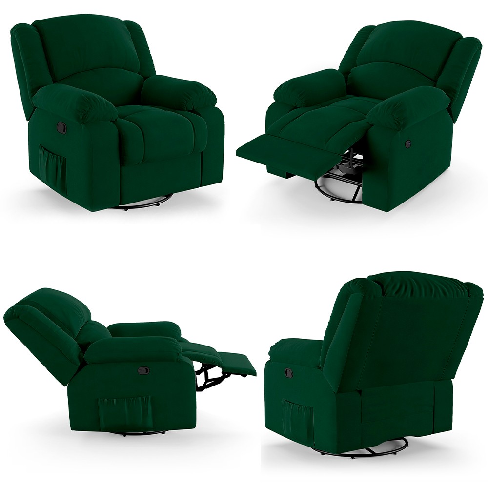 Poltrona do Papai Reclinável Pietra Glider Giratória USB FH9 Veludo Verde - Mpozenato