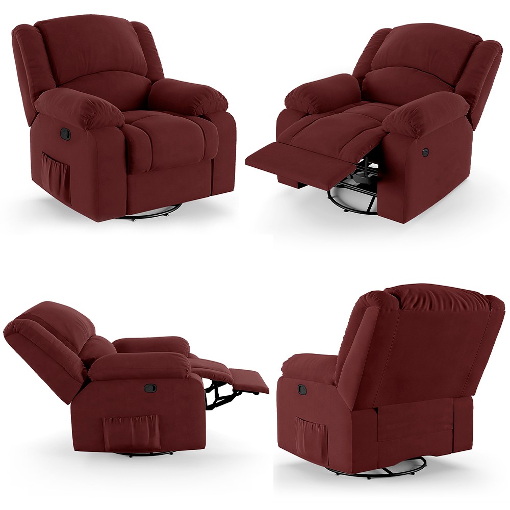Poltrona do Papai Reclinável Pietra Glider Giratória USB FH9 Veludo Vinho - Mpozenato