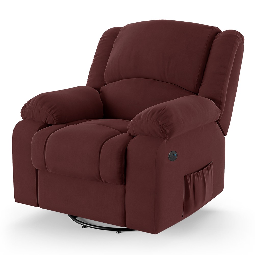 Poltrona do Papai Reclinável Pietra Glider Giratória USB FH9 Veludo Vinho - Mpozenato