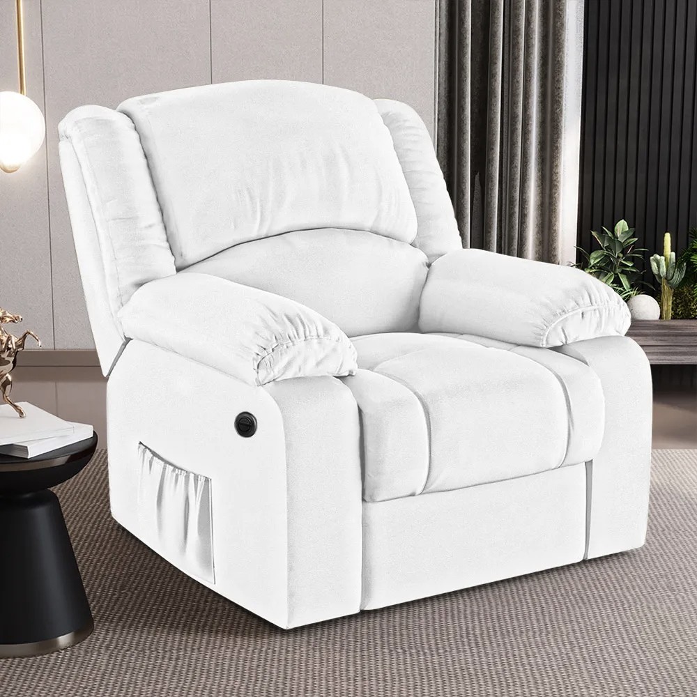 Poltrona do Papai Reclinável Pietra Power Elétrica FH9 PU Branco - Mpozenato