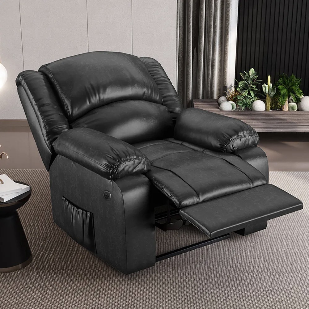 Poltrona do Papai Reclinável Pietra Power Elétrica FH9 PU Preto Brilho - Mpozenato