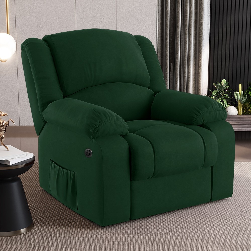 Poltrona do Papai Reclinável Pietra Power Elétrica FH9 Veludo Verde - Mpozenato