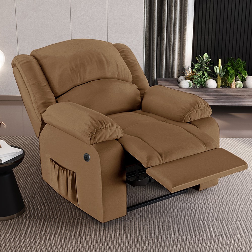 Poltrona do Papai Reclinável Pietra Power Elétrica Massagem FH9 PU Caramelo - Mpozenato