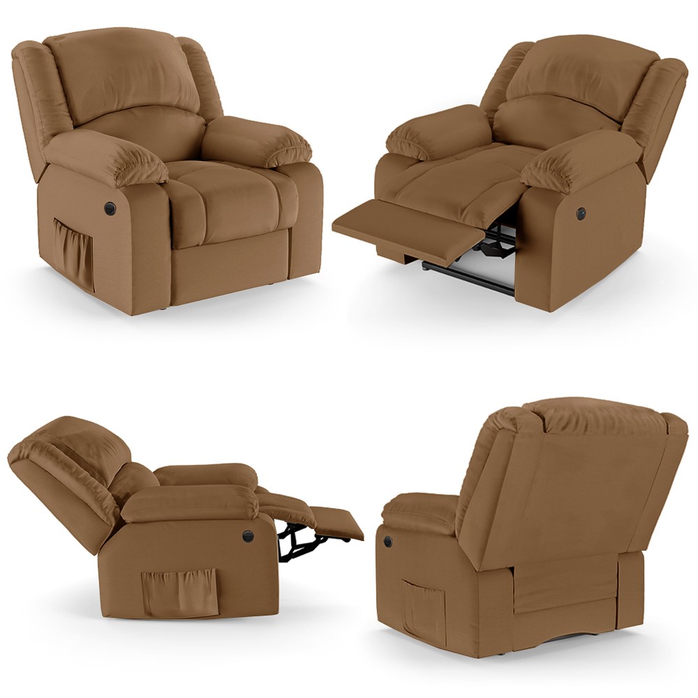 Poltrona do Papai Reclinável Pietra Power Elétrica Massagem FH9 PU Caramelo - Mpozenato