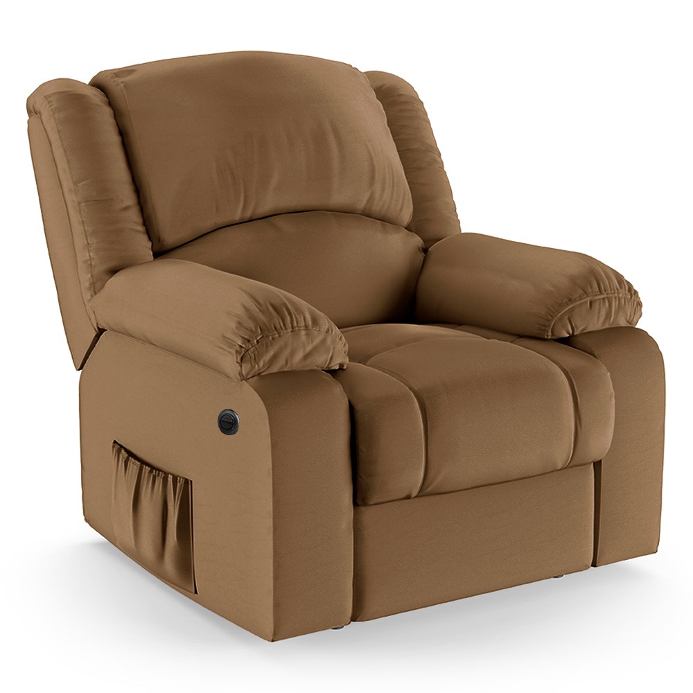 Poltrona do Papai Reclinável Pietra Power Elétrica Massagem FH9 PU Caramelo - Mpozenato