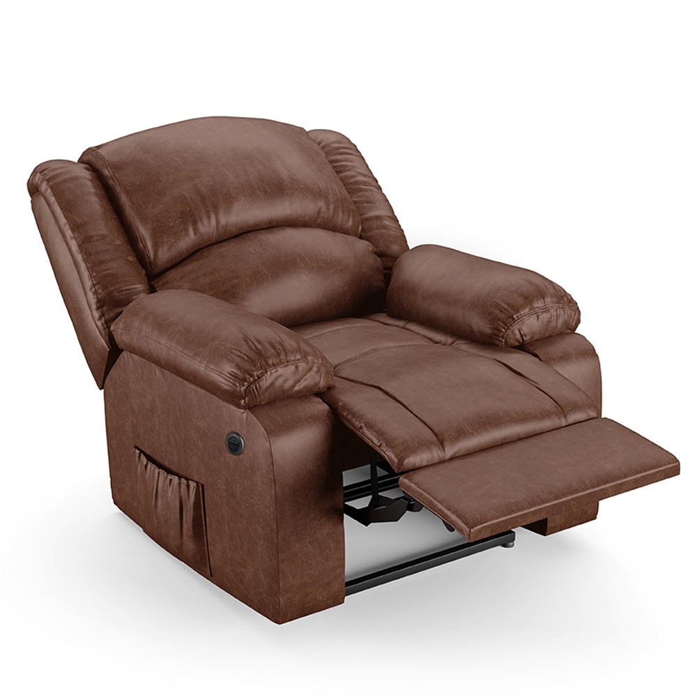Poltrona do Papai Reclinável Pietra Power Elétrica Massagem FH9 PU Marrom Brilho - Mpozenato