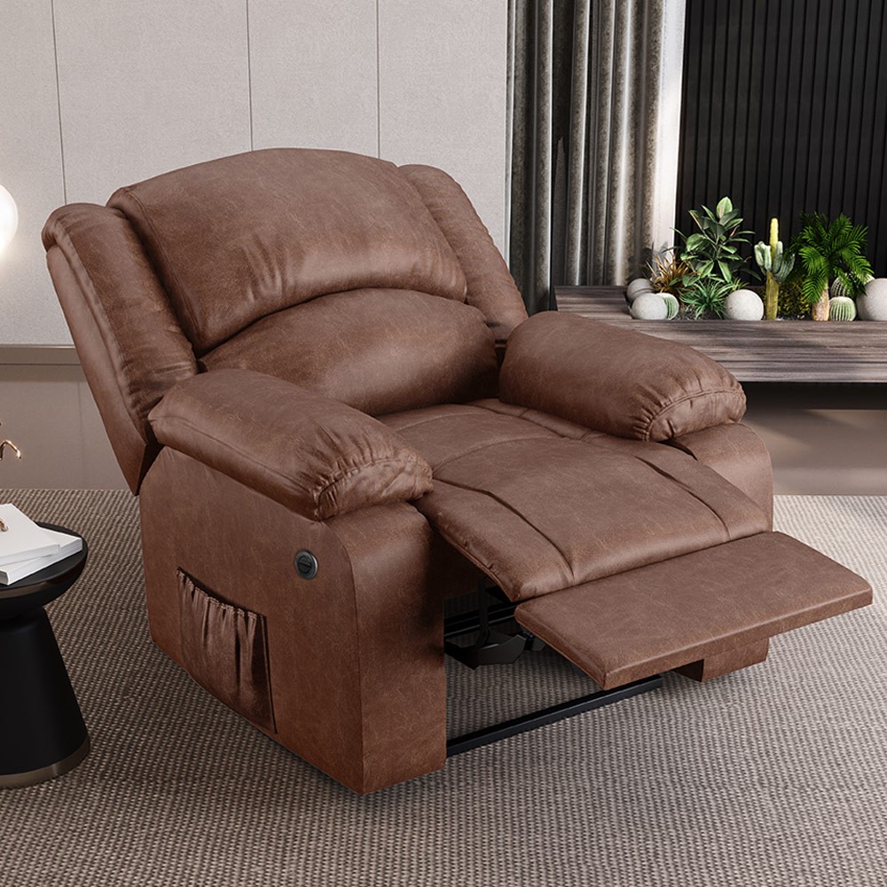 Poltrona do Papai Reclinável Pietra Power Elétrica Massagem FH9 PU Marrom Brilho - Mpozenato