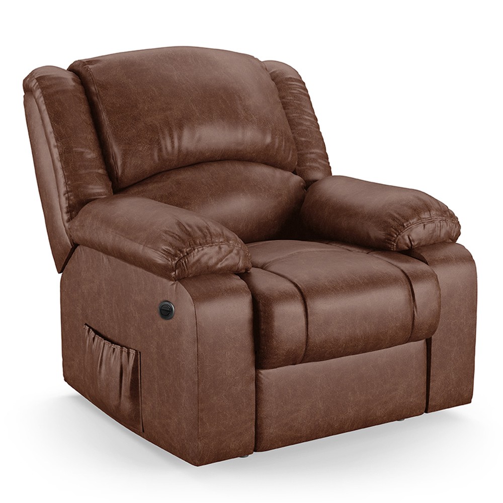 Poltrona do Papai Reclinável Pietra Power Elétrica Massagem FH9 PU Marrom Brilho - Mpozenato
