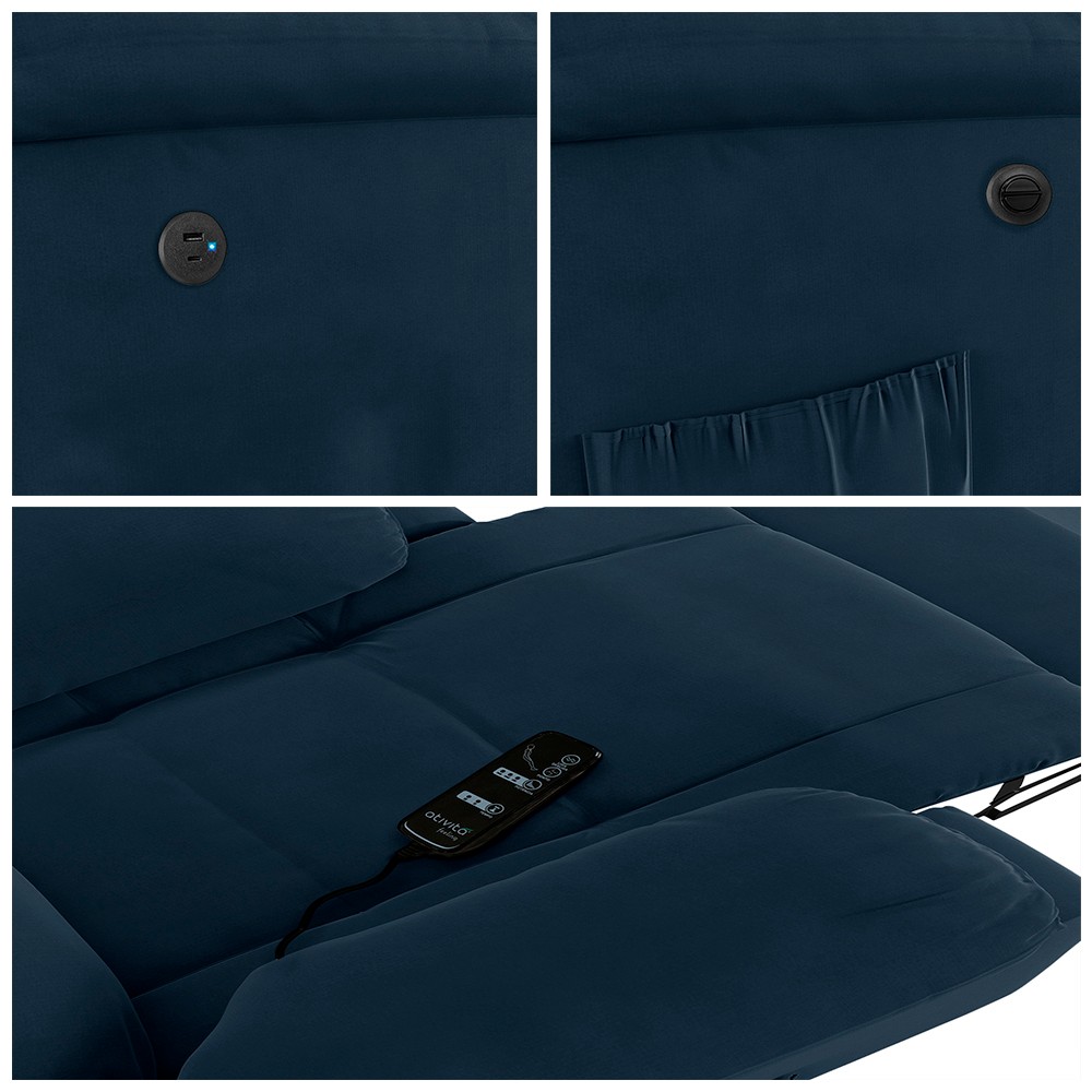 Poltrona do Papai Reclinável Pietra Power Elétrica Massagem FH9 Veludo Azul - Mpozenato