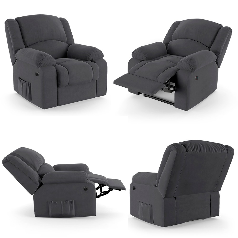 Poltrona do Papai Reclinável Pietra Power Elétrica Massagem FH9 Veludo Cinza - Mpozenato