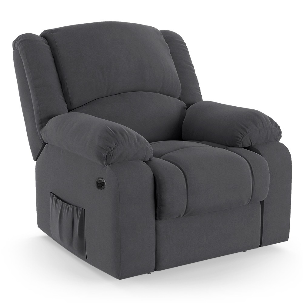 Poltrona do Papai Reclinável Pietra Power Elétrica Massagem FH9 Veludo Cinza - Mpozenato