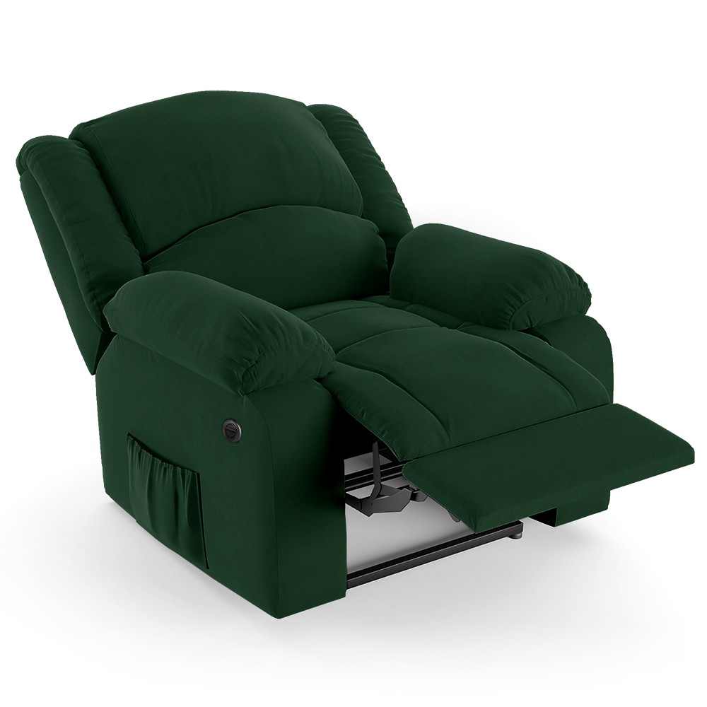 Poltrona do Papai Reclinável Pietra Power Elétrica Massagem FH9 Veludo Verde - Mpozenato