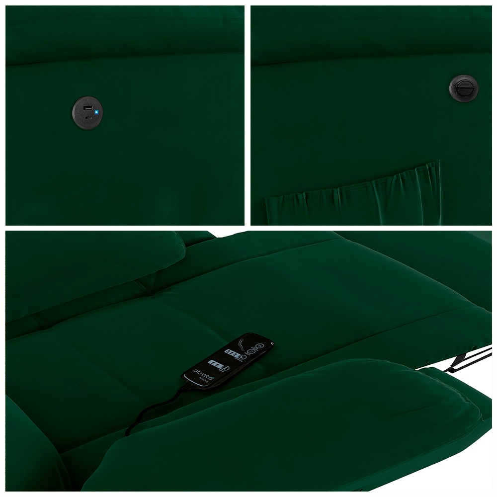 Poltrona do Papai Reclinável Pietra Power Elétrica Massagem FH9 Veludo Verde - Mpozenato