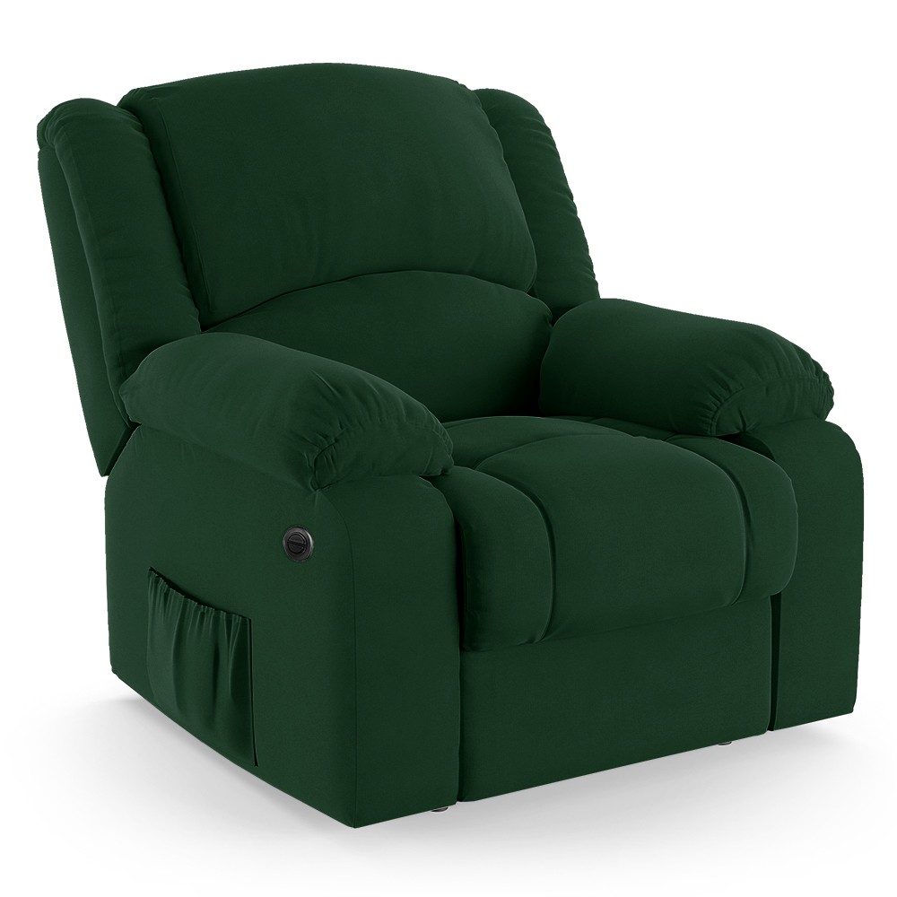 Poltrona do Papai Reclinável Pietra Power Elétrica Massagem FH9 Veludo Verde - Mpozenato