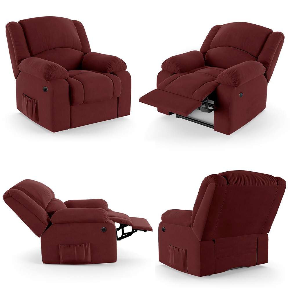 Poltrona do Papai Reclinável Pietra Power Elétrica Massagem FH9 Veludo Vinho - Mpozenato