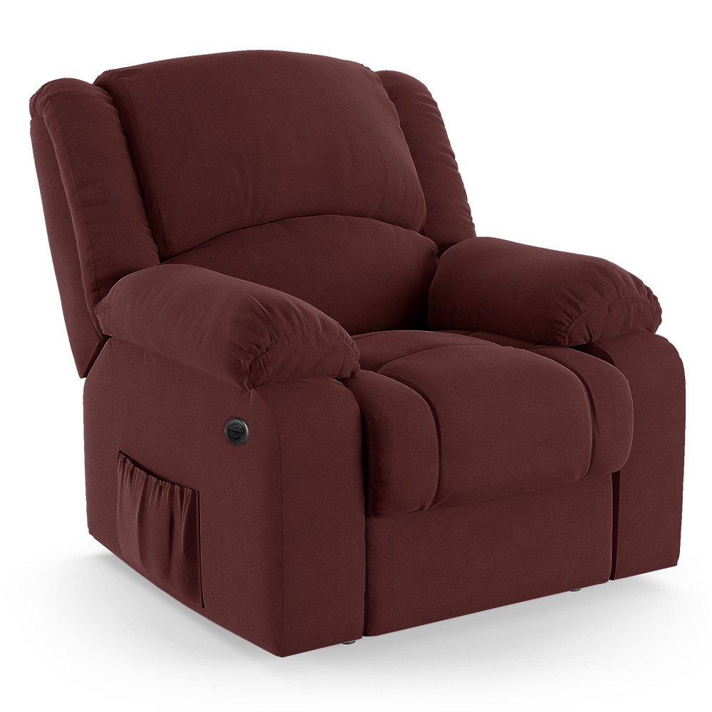 Poltrona do Papai Reclinável Pietra Power Elétrica Massagem FH9 Veludo Vinho - Mpozenato