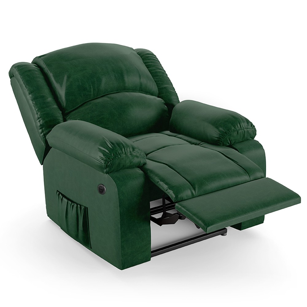 Poltrona do Papai Reclinável Pietra Power Elétrica USB FH9 PU Verde Musgo - Mpozenato
