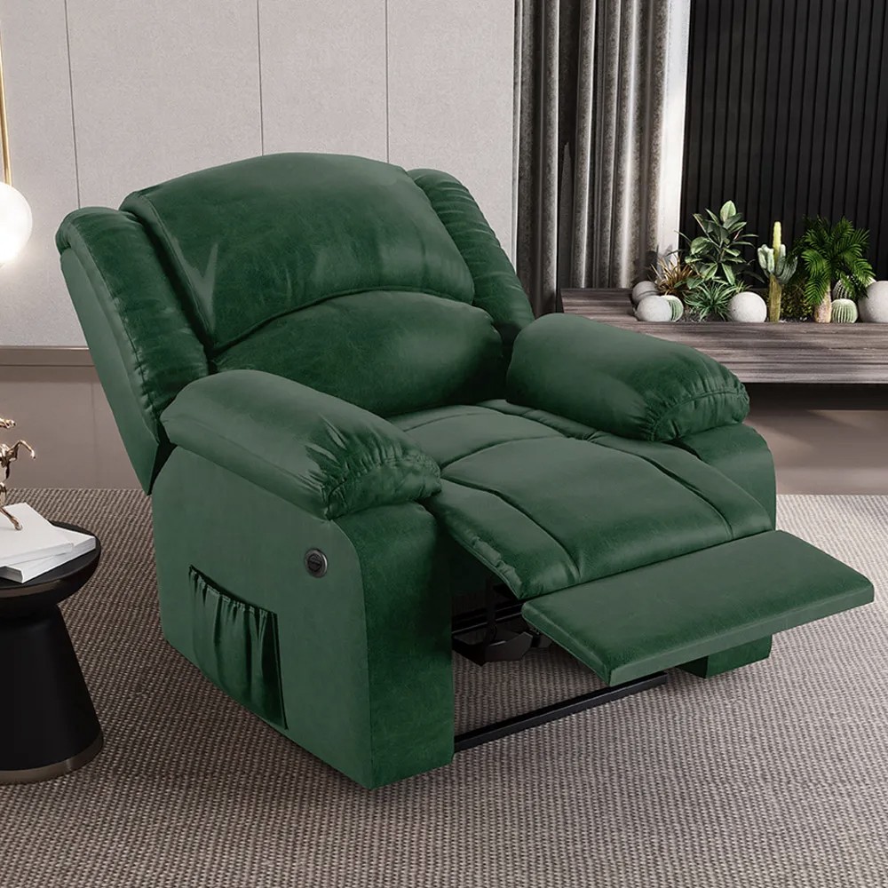 Poltrona do Papai Reclinável Pietra Power Elétrica USB FH9 PU Verde Musgo - Mpozenato