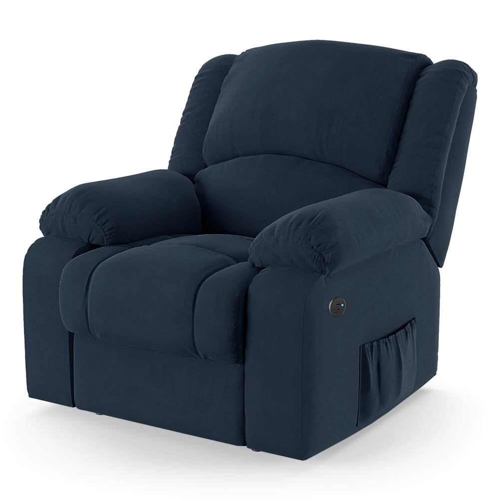 Poltrona do Papai Reclinável Pietra Power Elétrica USB FH9 Veludo Azul - Mpozenato