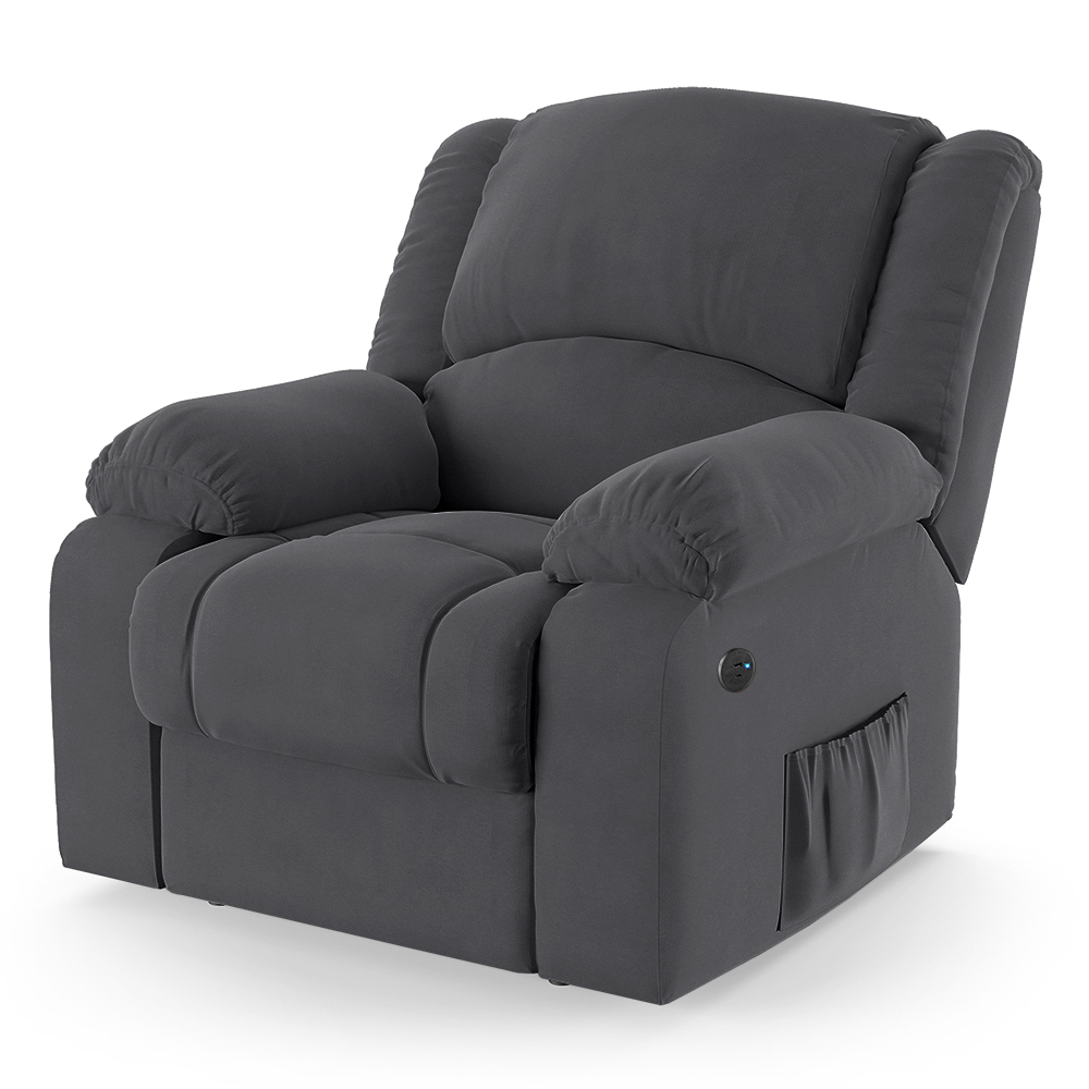 Poltrona do Papai Reclinável Pietra Power Elétrica USB FH9 Veludo Cinza - Mpozenato